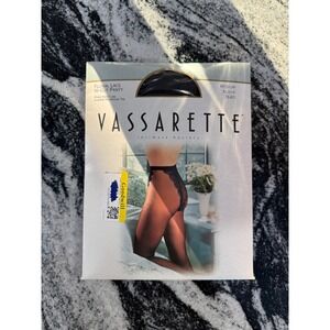 Vassarette Floral Lace Hi Cut Pantyhose Sheer Toe Black Medium 7640